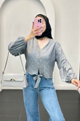 شومیز شانتون برفکی پایین گره