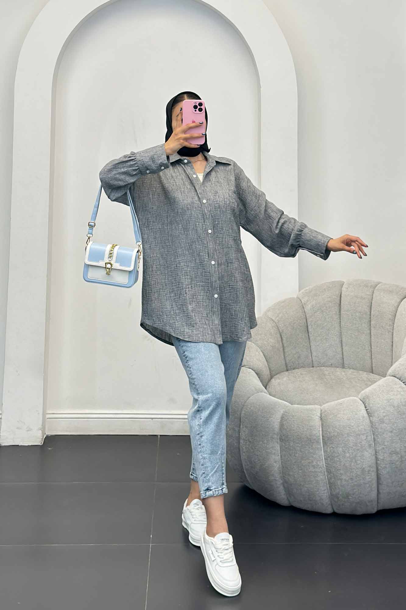 شومیز شانتون برفکی تک جیب