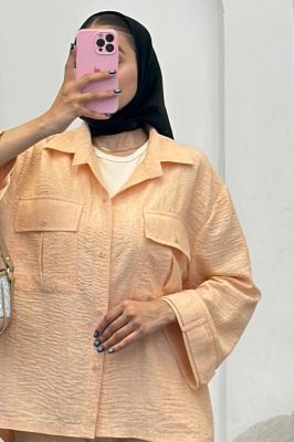 ست مانتو و شلوار شانتون برفکی دو جیب پاکتی آزالیا