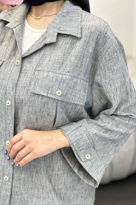 ست مانتو و شلوار شانتون برفکی دو جیب پاکتی آزالیا