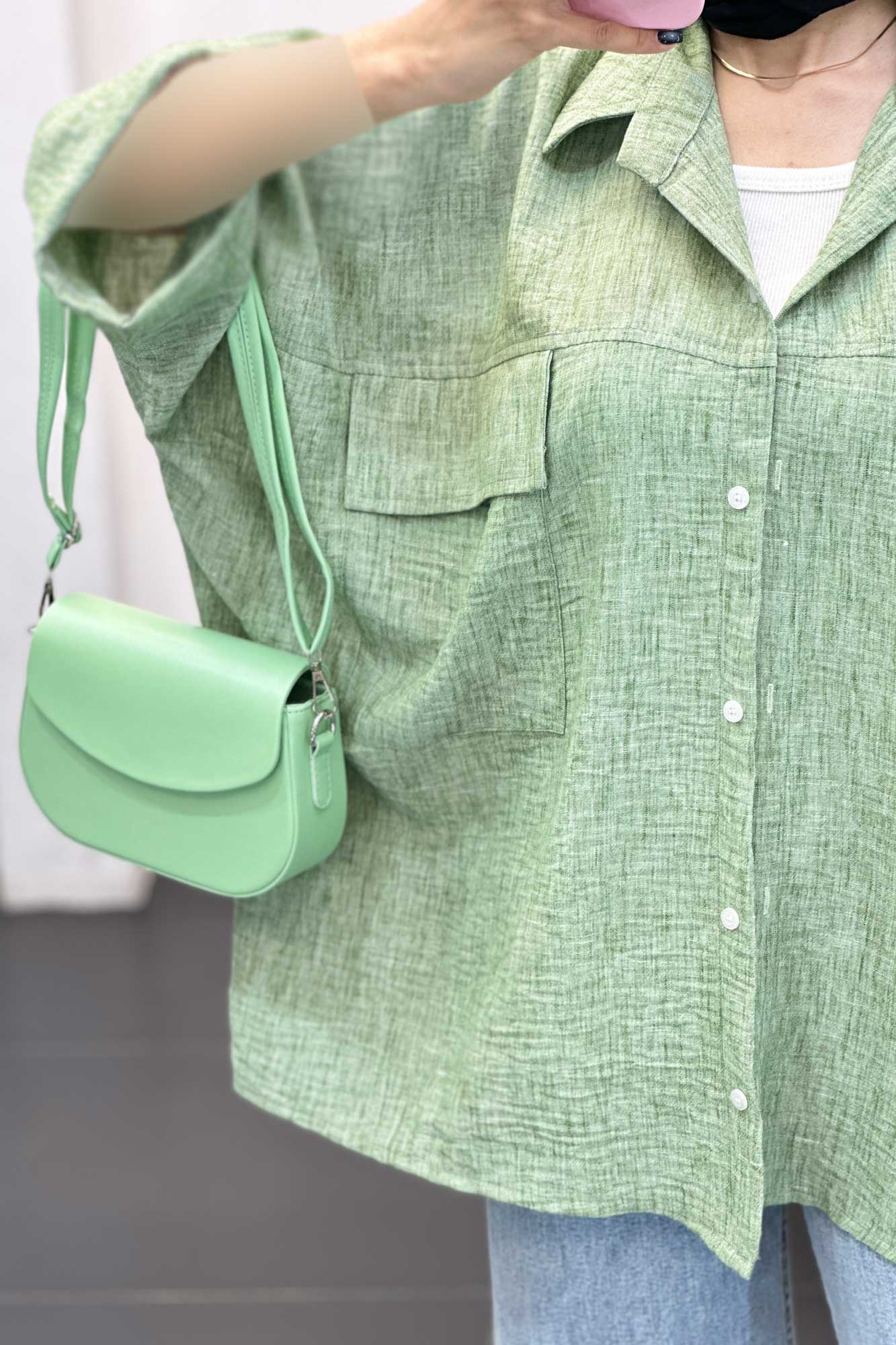 مانتو شانتون برفکی دو جیب پاکتی کیمونو