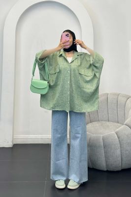 مانتو شانتون برفکی دو جیب پاکتی کیمونو