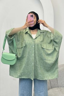 مانتو شانتون برفکی دو جیب پاکتی کیمونو