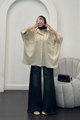 مانتو شانتون برفکی دو جیب پاکتی کیمونو