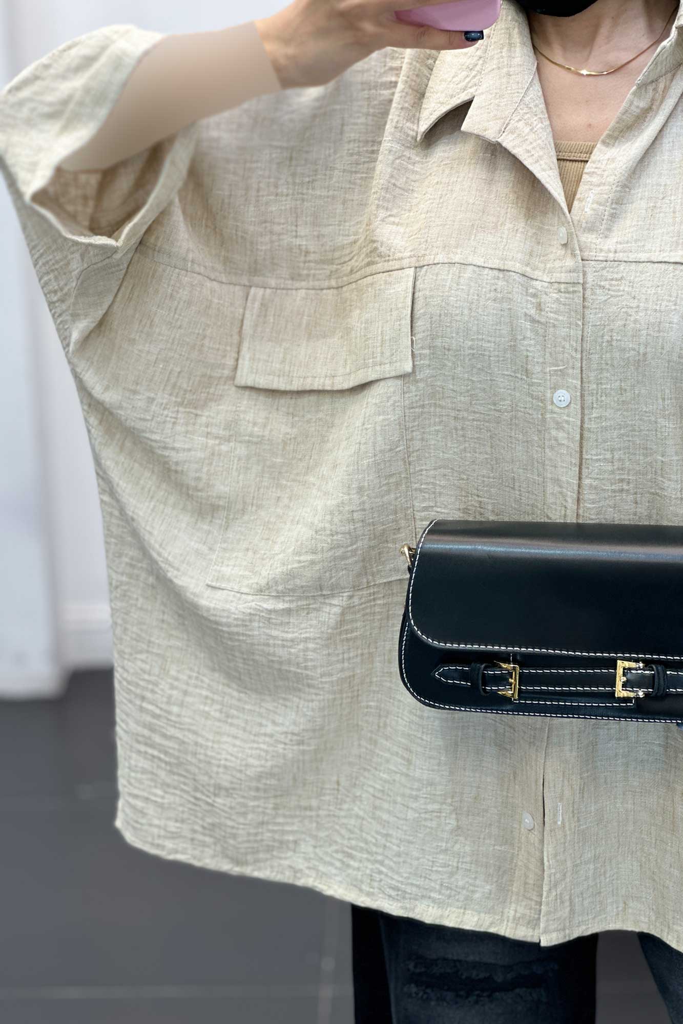 مانتو شانتون برفکی دو جیب پاکتی کیمونو