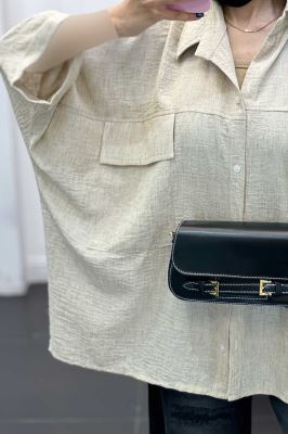 مانتو شانتون برفکی دو جیب پاکتی کیمونو