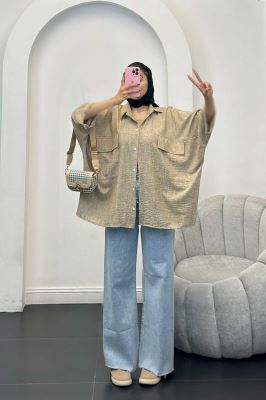 مانتو شانتون برفکی دو جیب پاکتی کیمونو