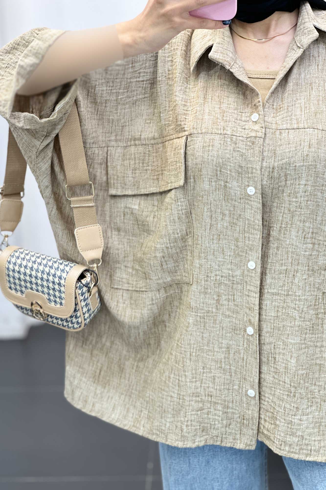 مانتو شانتون برفکی دو جیب پاکتی کیمونو