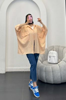 مانتو شانتون برفکی دو جیب پاکتی کیمونو