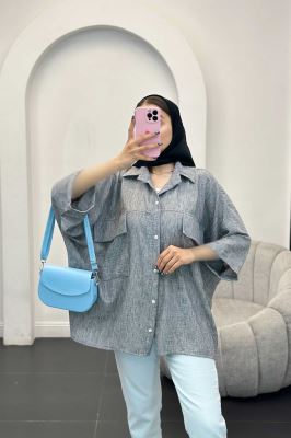 مانتو شانتون برفکی دو جیب پاکتی کیمونو