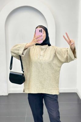 بلوز شانتون برفکی پایین چاکدار آستین پاکتی