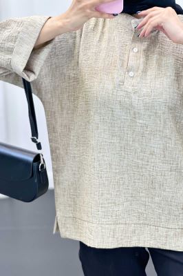 بلوز شانتون برفکی پایین چاکدار آستین پاکتی