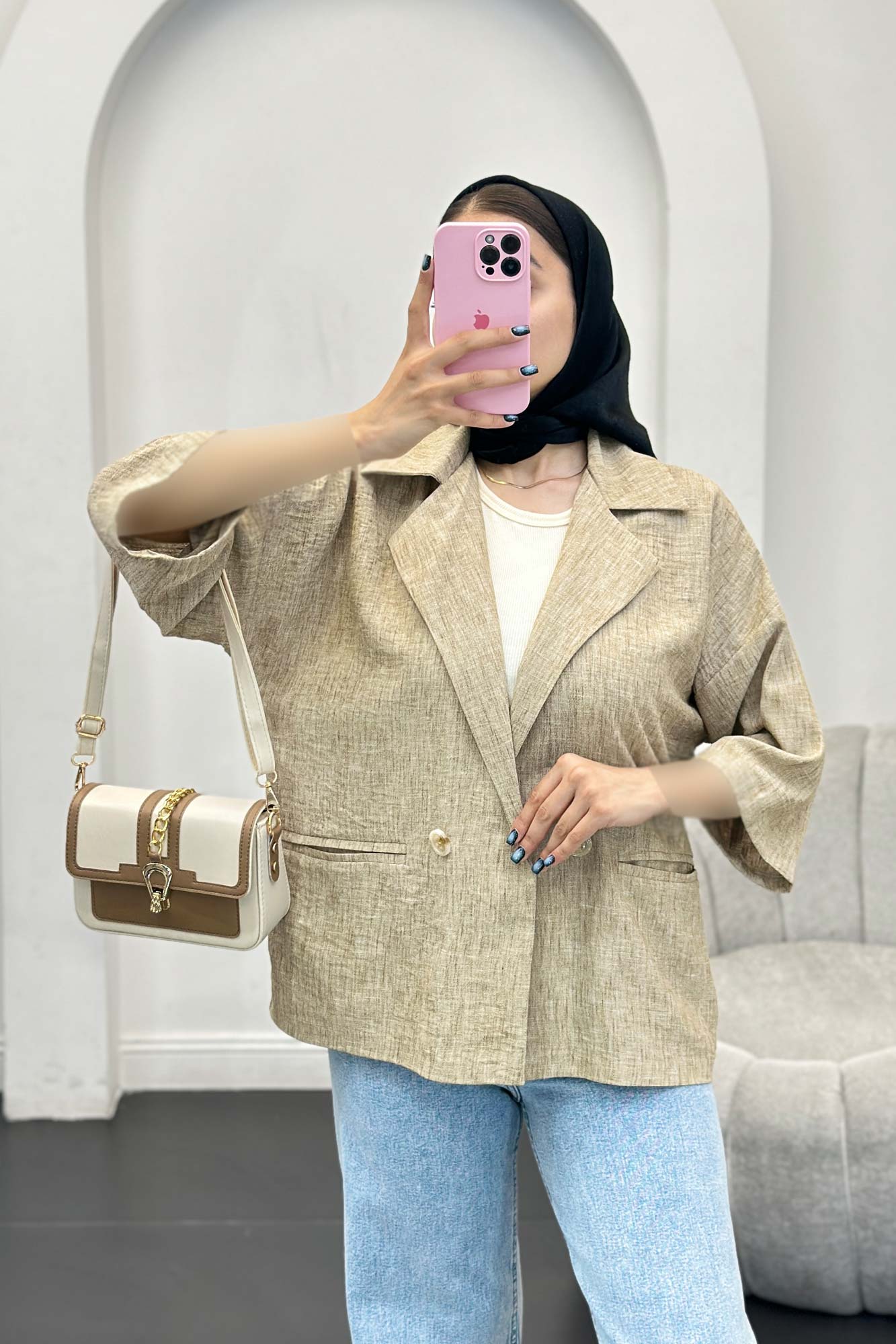 مانتو دو جیب آستین سه رب شانتون برفکی