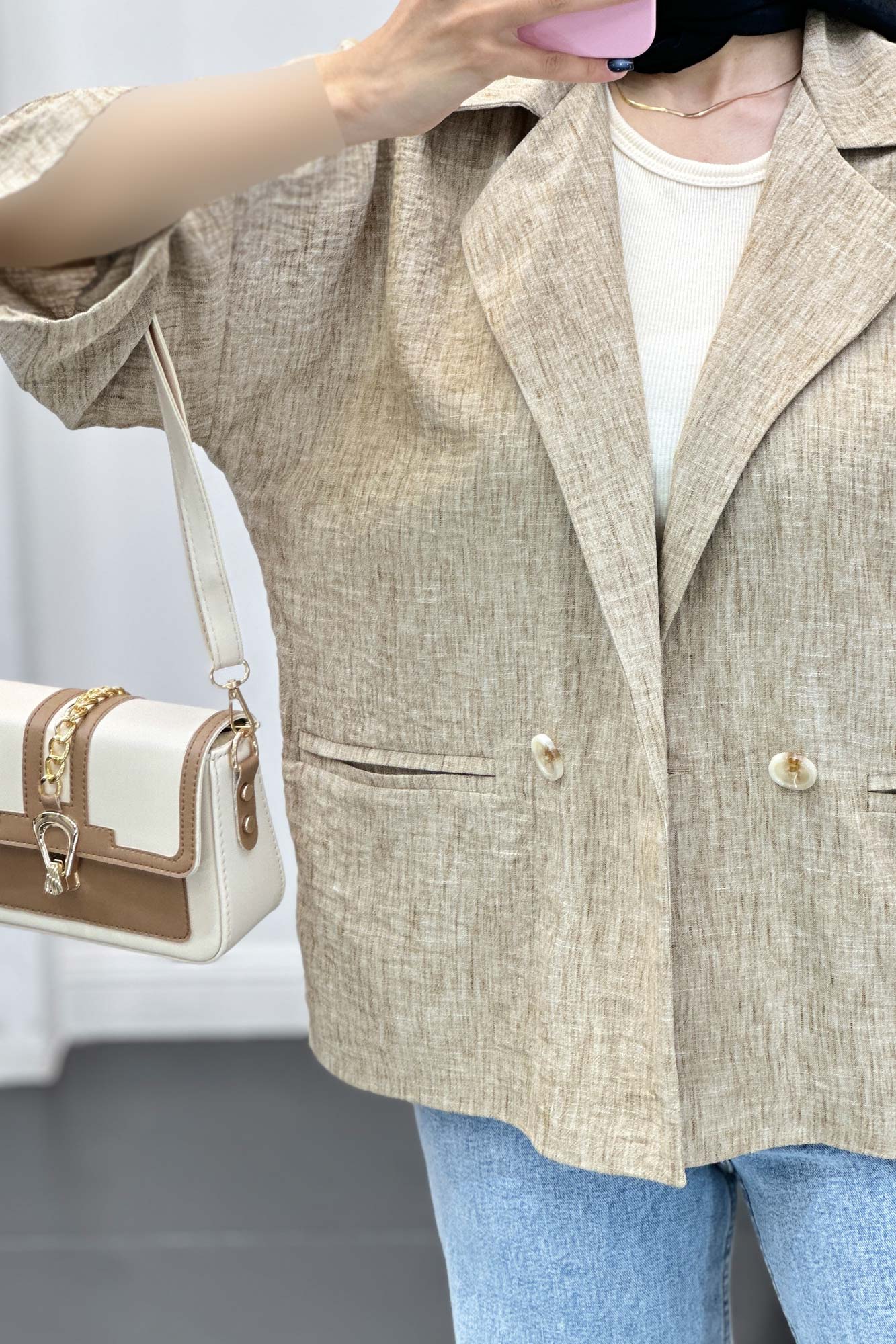 مانتو دو جیب آستین سه رب شانتون برفکی