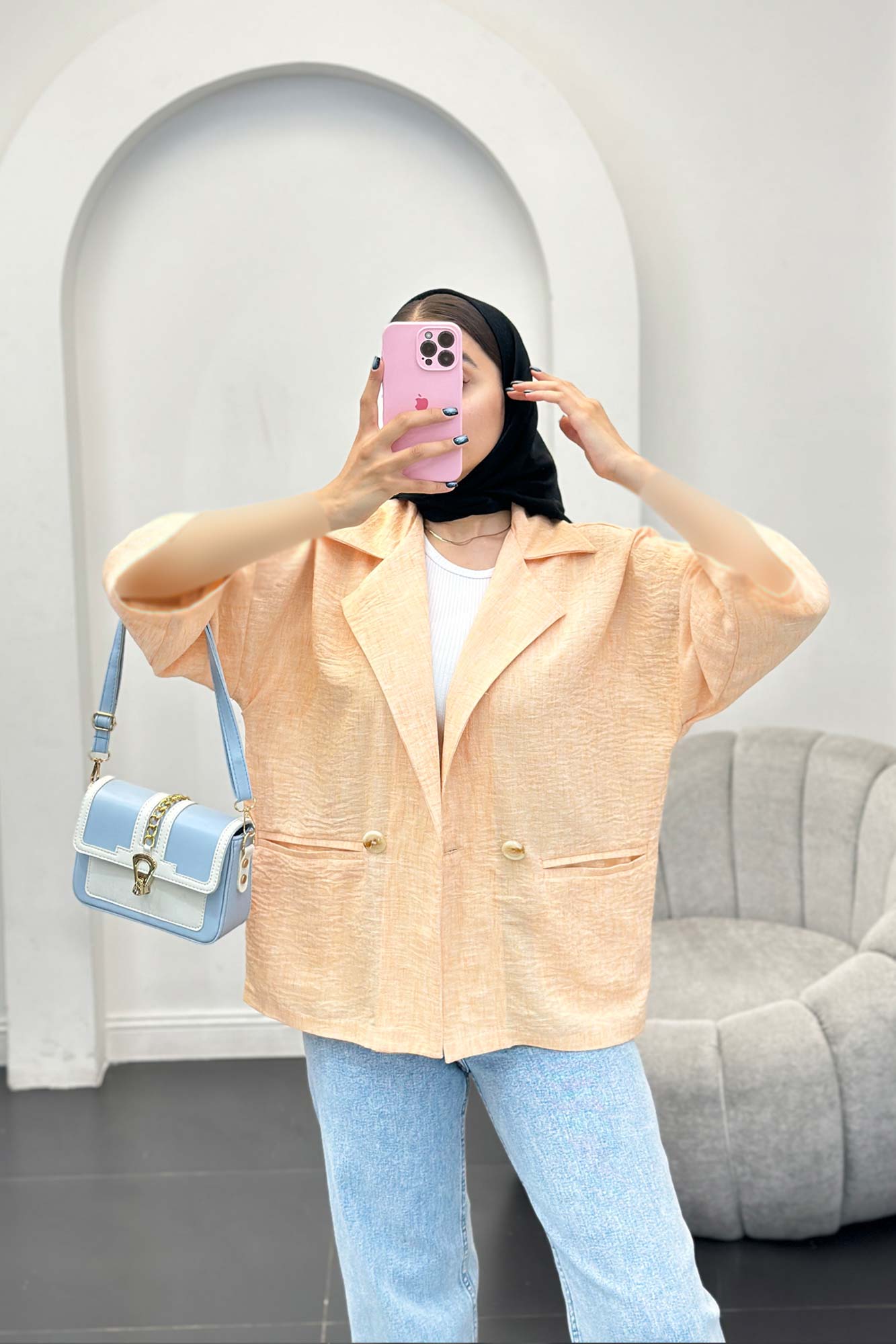 مانتو دو جیب آستین سه رب شانتون برفکی