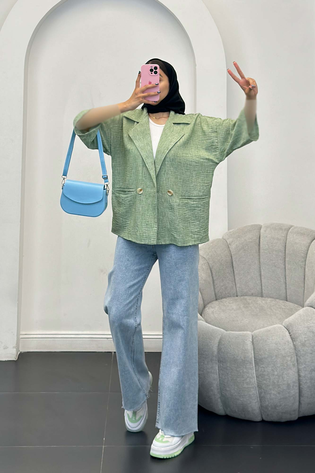 مانتو دو جیب آستین سه رب شانتون برفکی