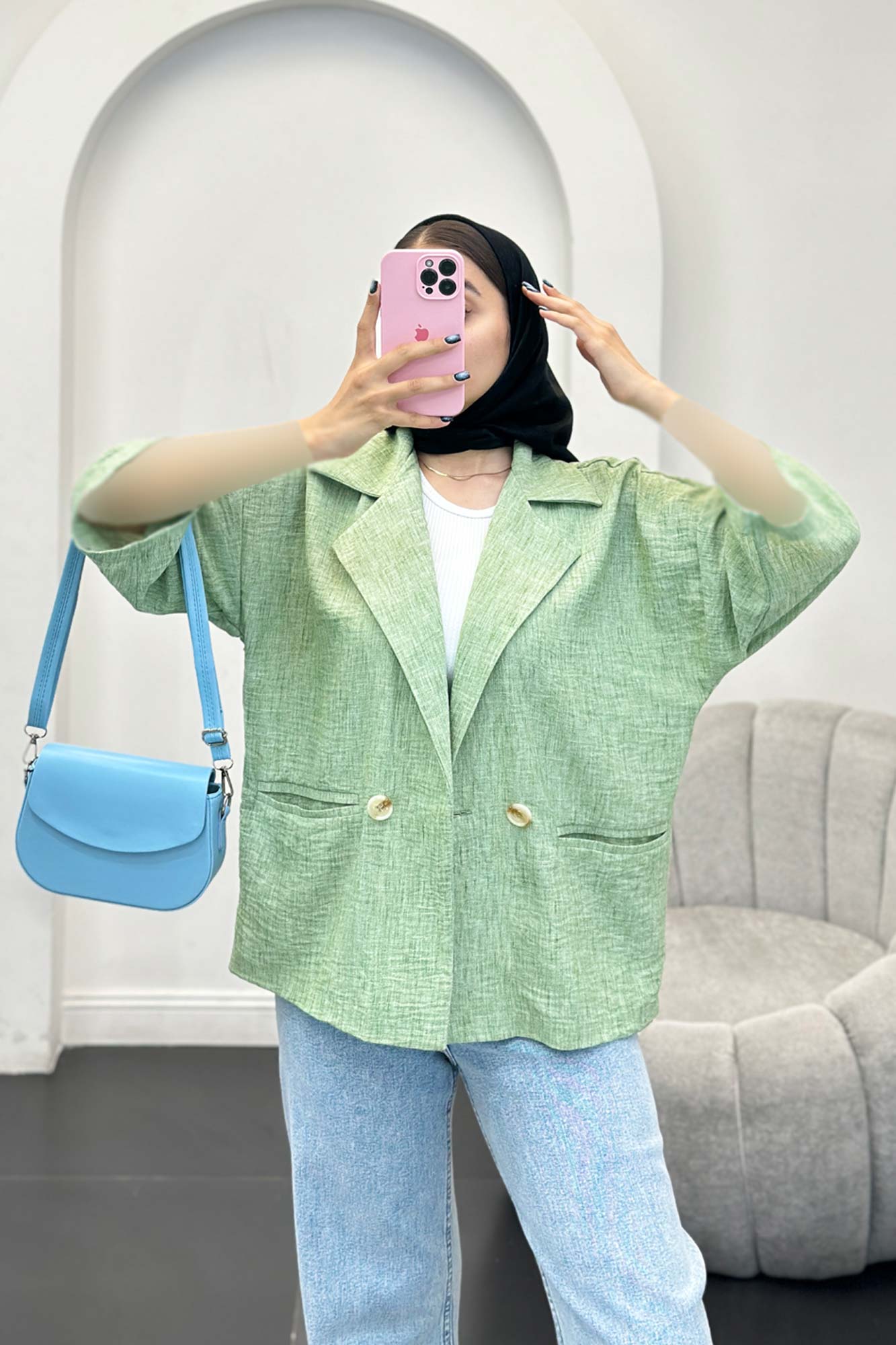 مانتو دو جیب آستین سه رب شانتون برفکی