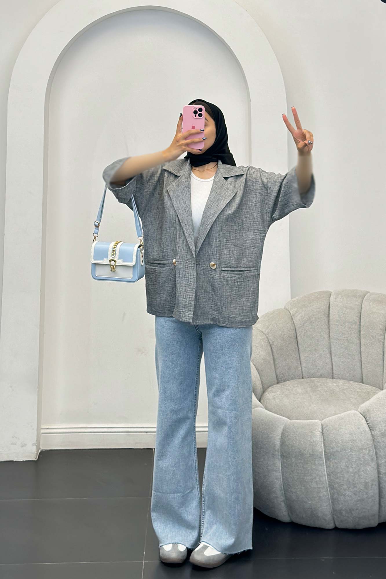 مانتو دو جیب آستین سه رب شانتون برفکی