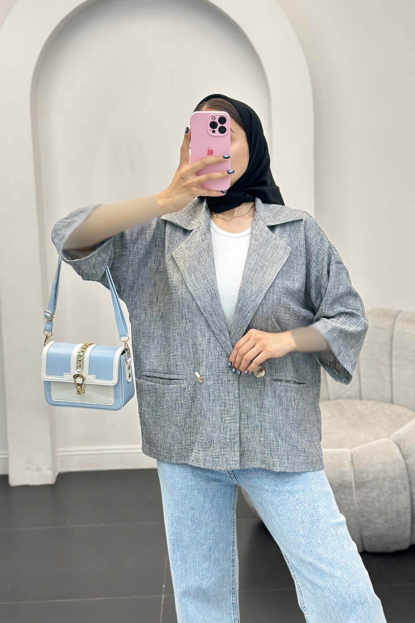 مانتو دو جیب آستین سه رب شانتون برفکی