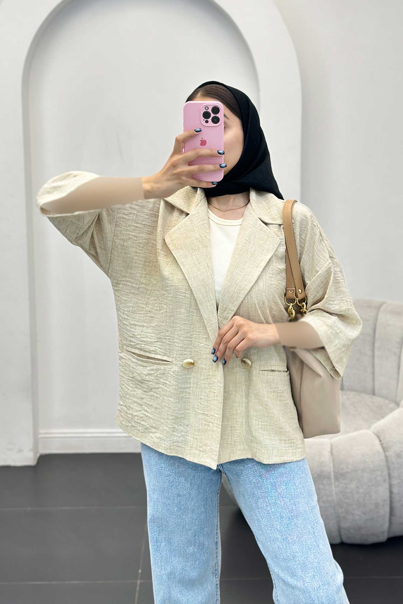 مانتو دو جیب آستین سه رب شانتون برفکی