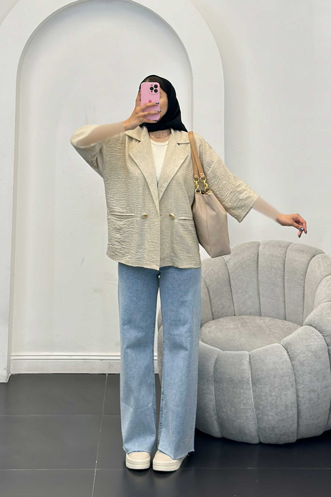 مانتو دو جیب آستین سه رب شانتون برفکی