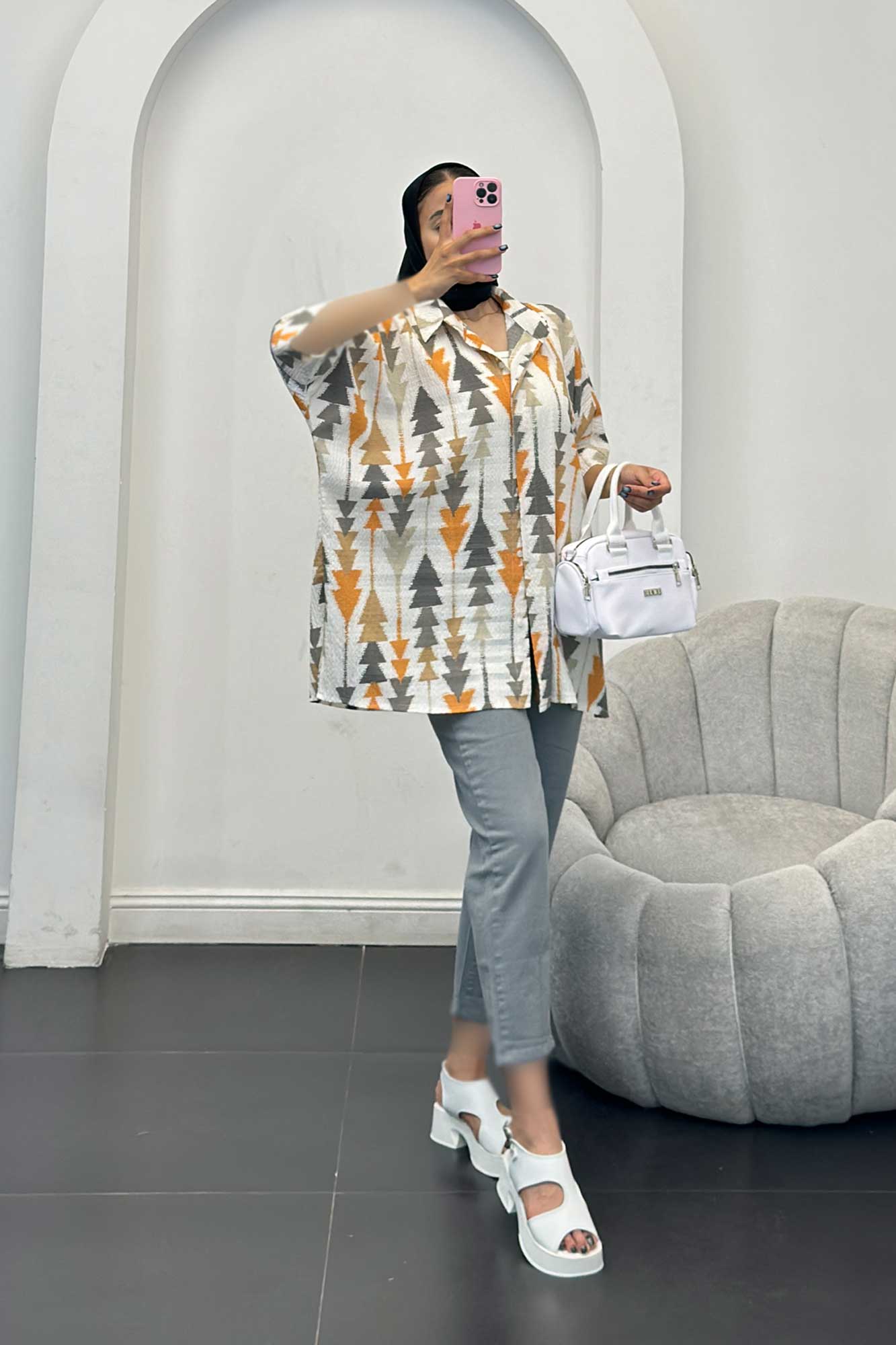 شومیز کراش جناقی طرح کاج آستین سه رب