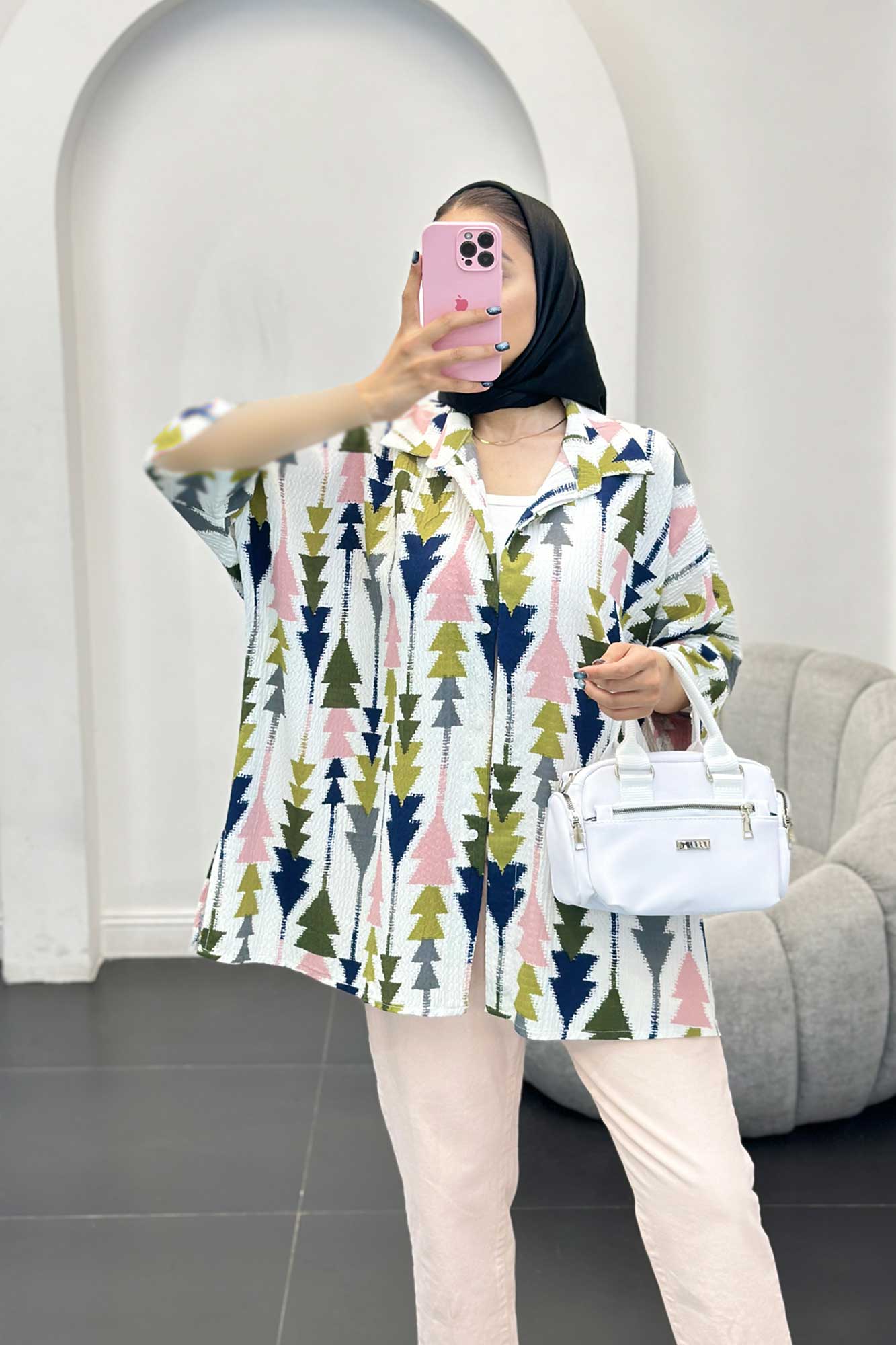 شومیز کراش جناقی طرح کاج آستین سه رب