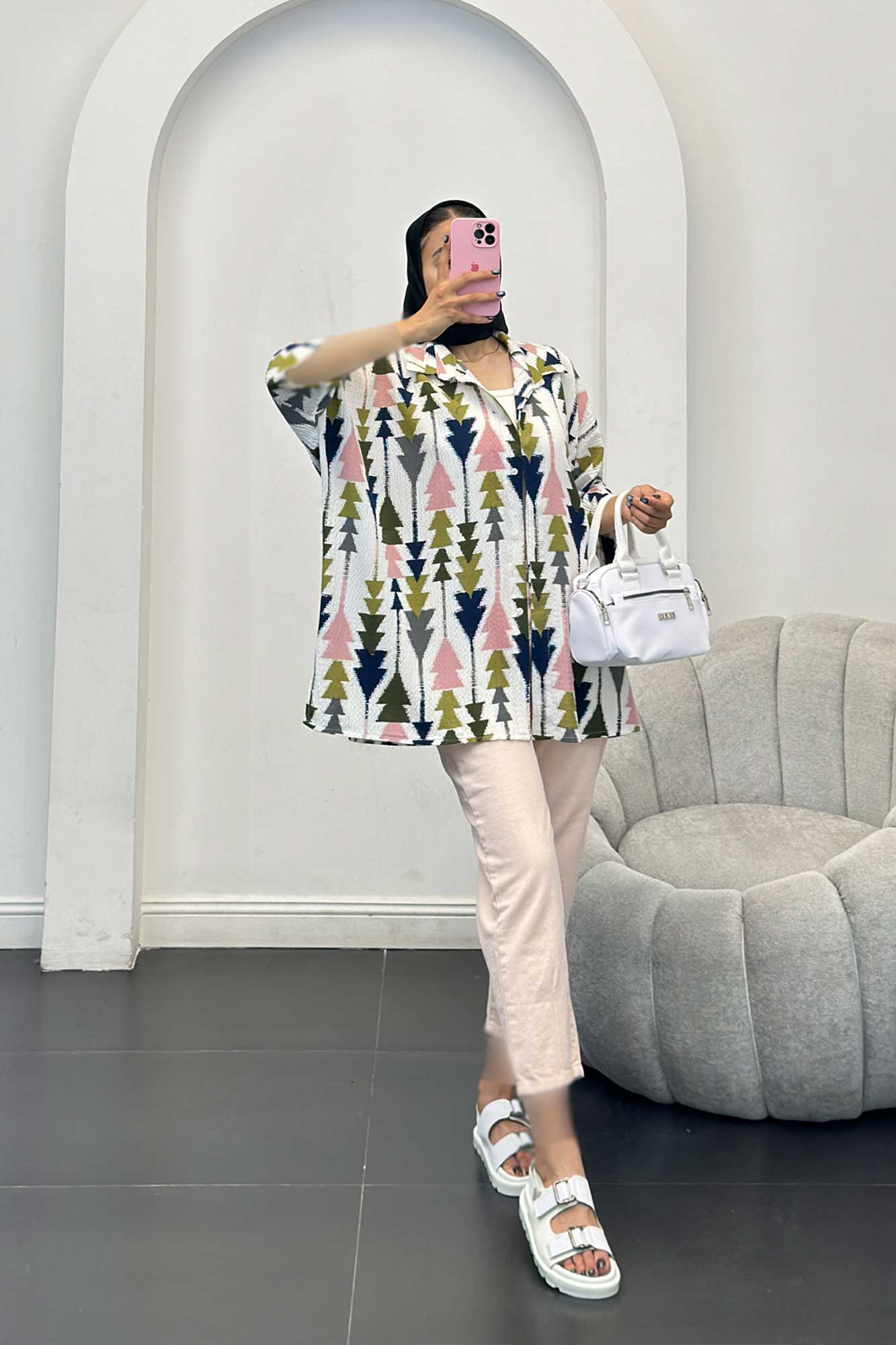 شومیز کراش جناقی طرح کاج آستین سه رب