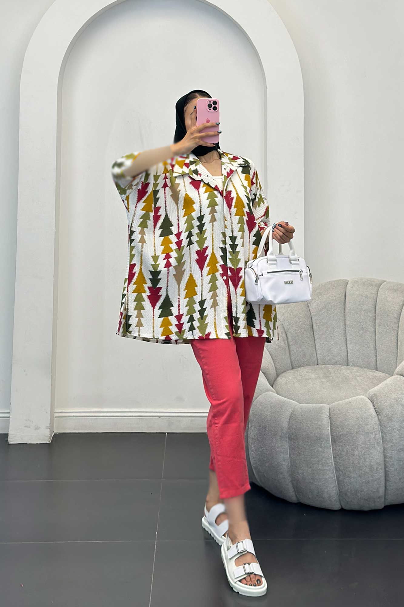 شومیز کراش جناقی طرح کاج آستین سه رب