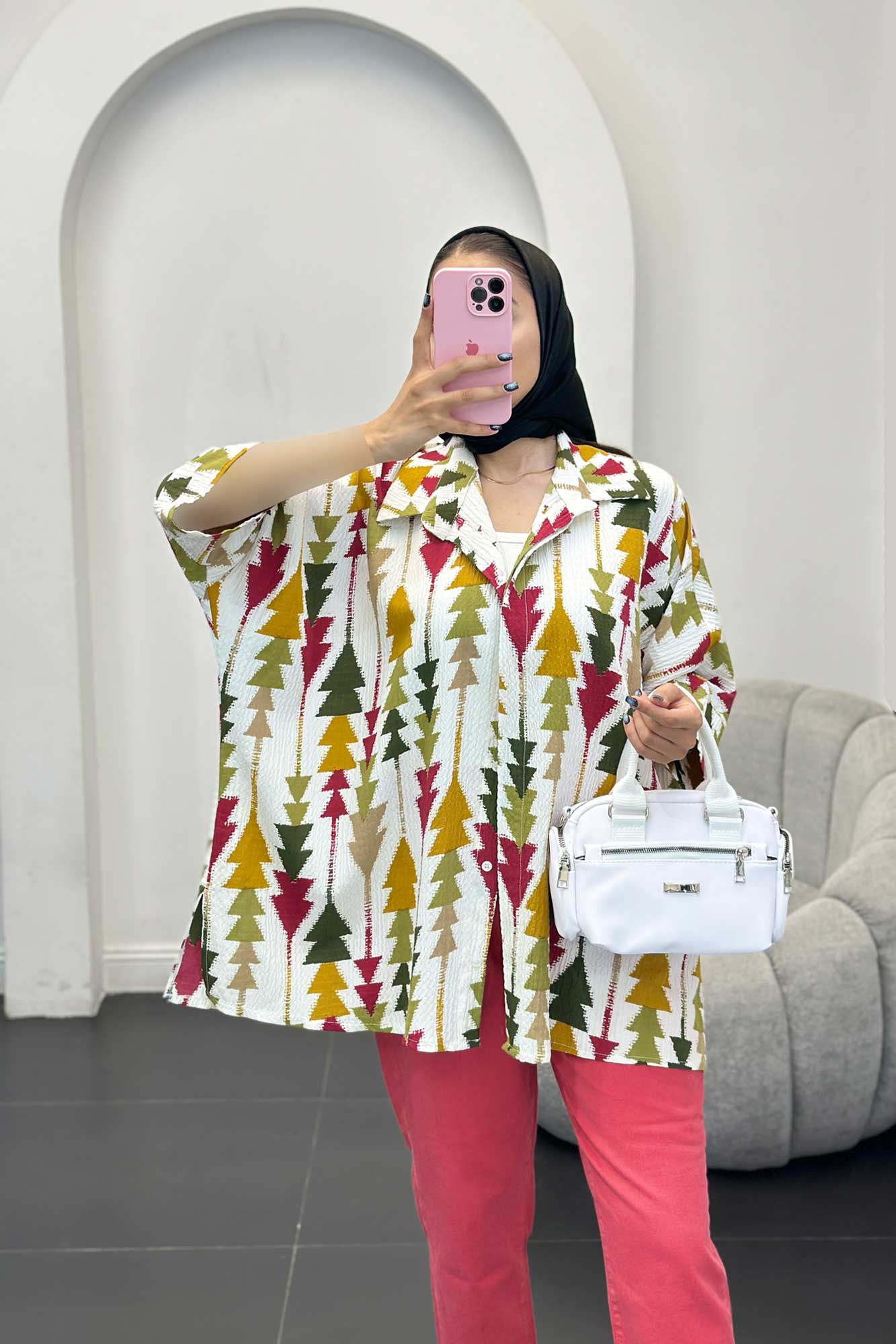 شومیز کراش جناقی طرح کاج آستین سه رب