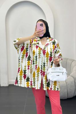 شومیز کراش جناقی طرح کاج آستین سه رب