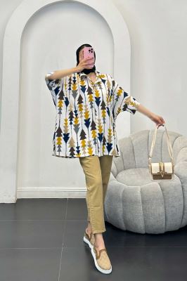 شومیز کراش جناقی طرح کاج آستین سه رب