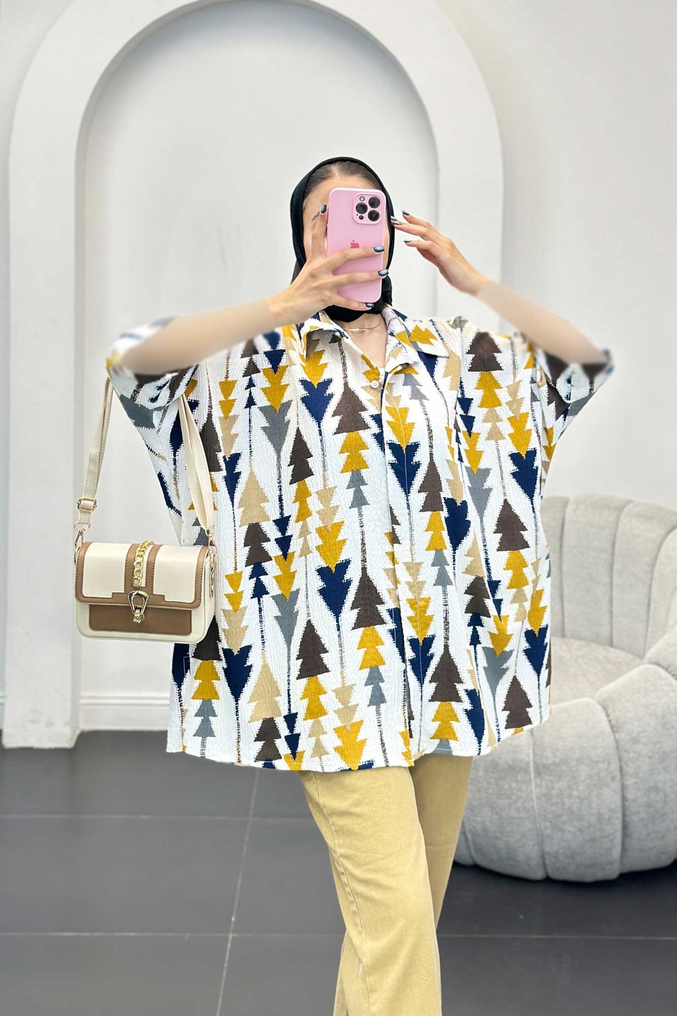 شومیز کراش جناقی طرح کاج آستین سه رب