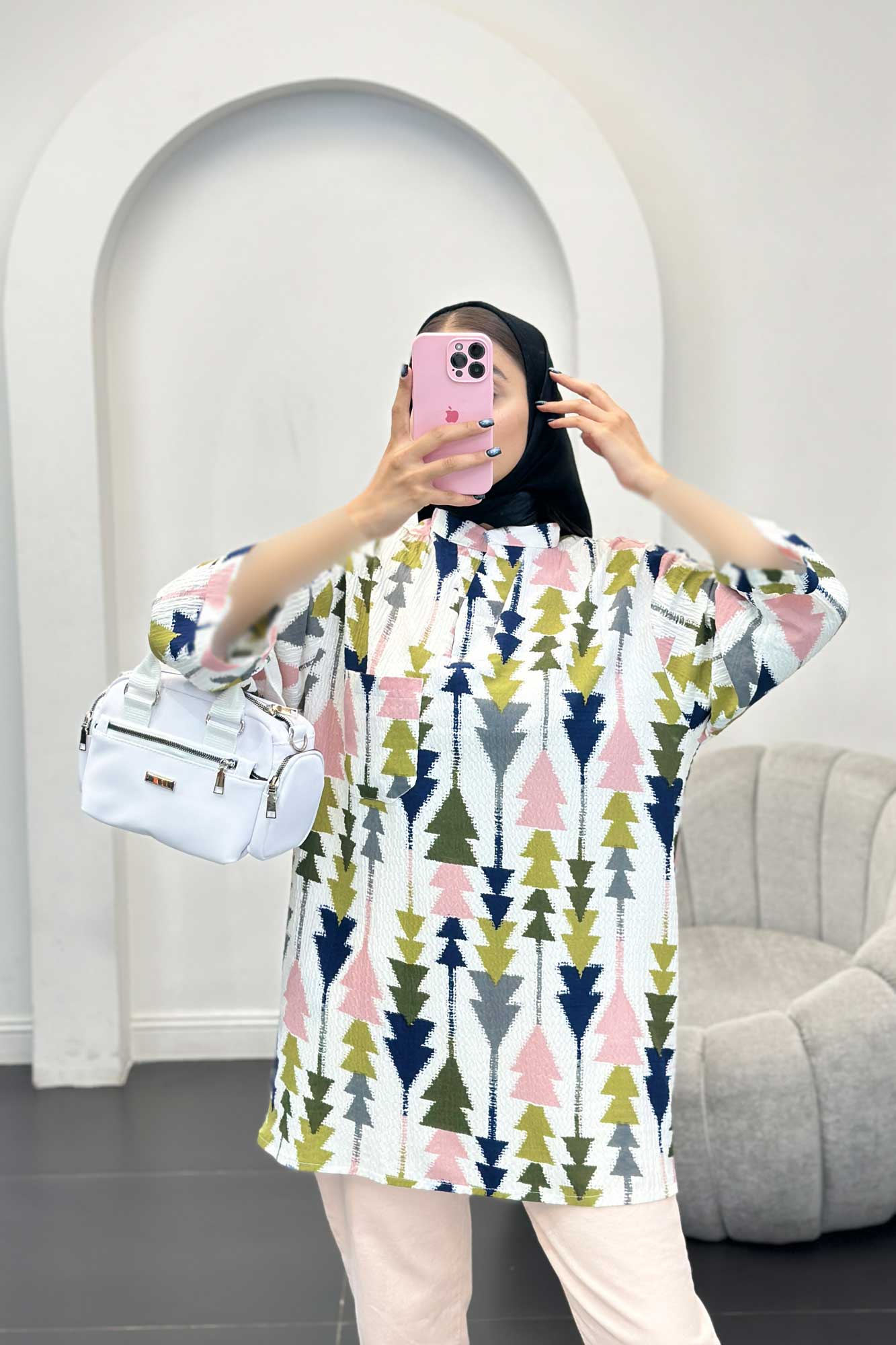 مانتو کراش جناقی یقه سه سانت تک جیب