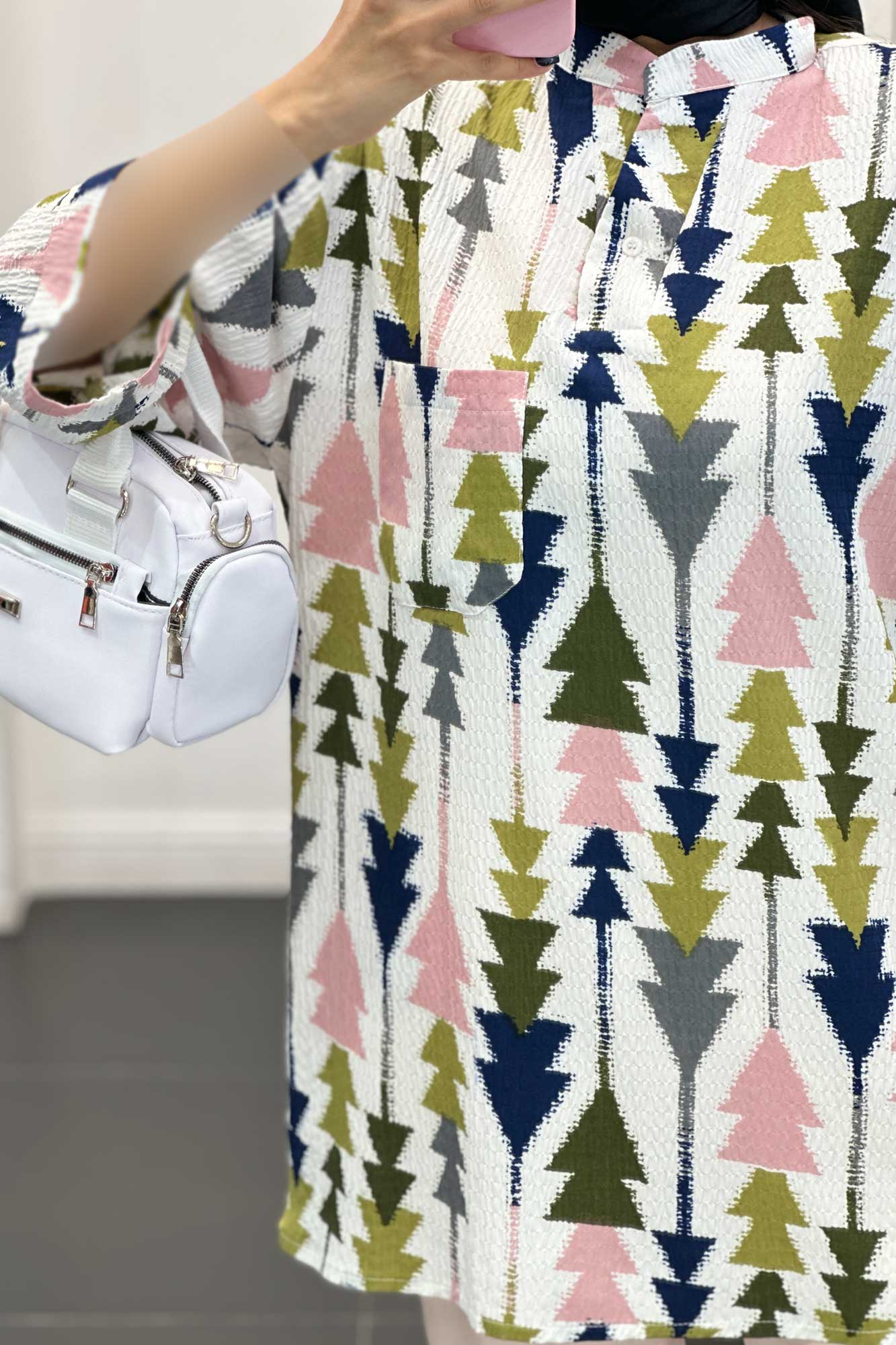 مانتو کراش جناقی یقه سه سانت تک جیب