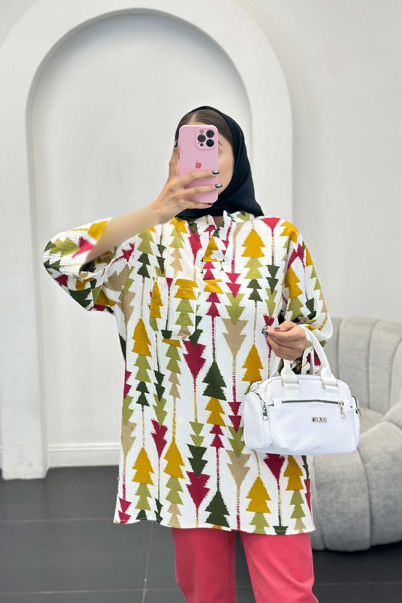 مانتو کراش جناقی یقه سه سانت تک جیب