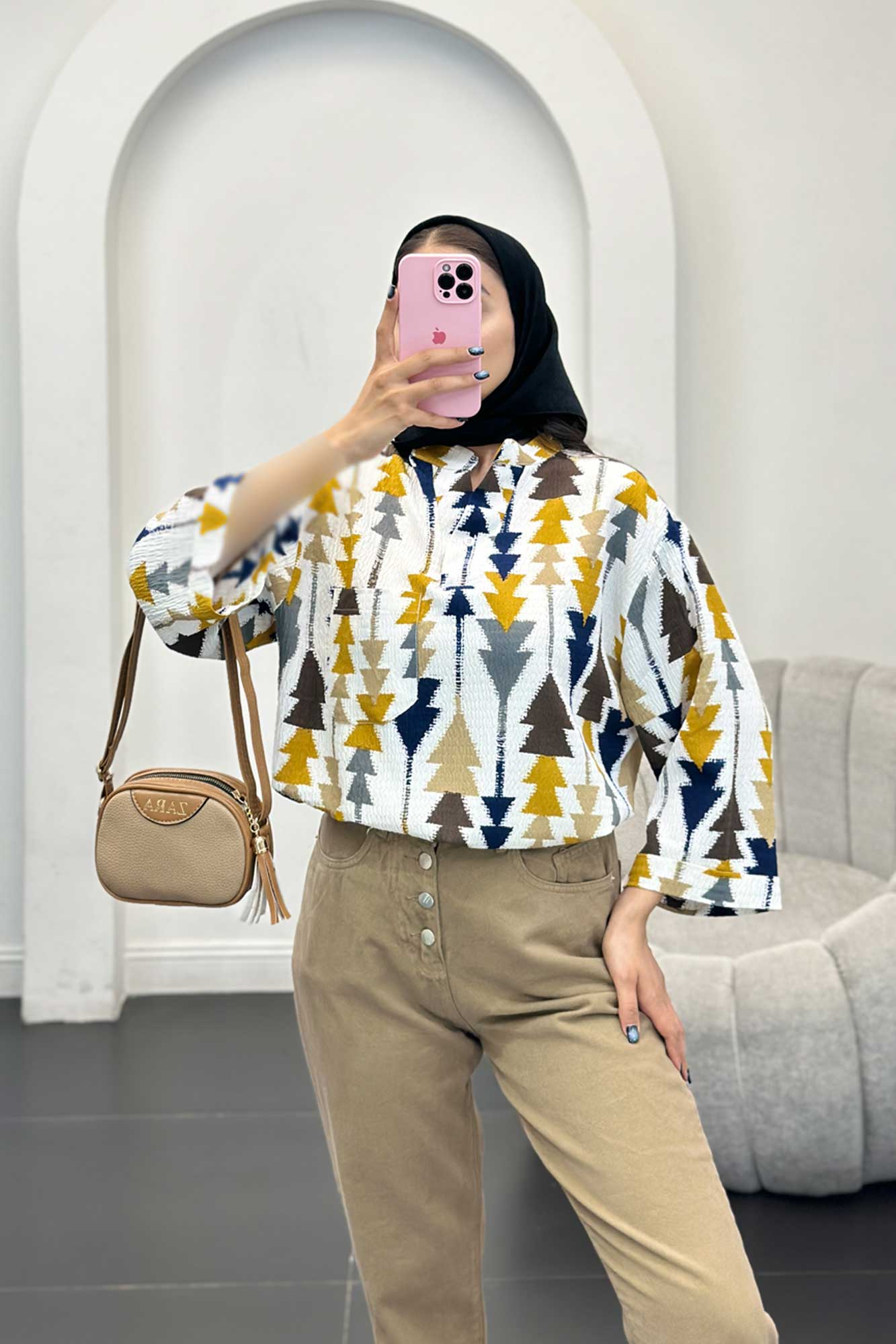 مانتو کراش جناقی یقه سه سانت تک جیب