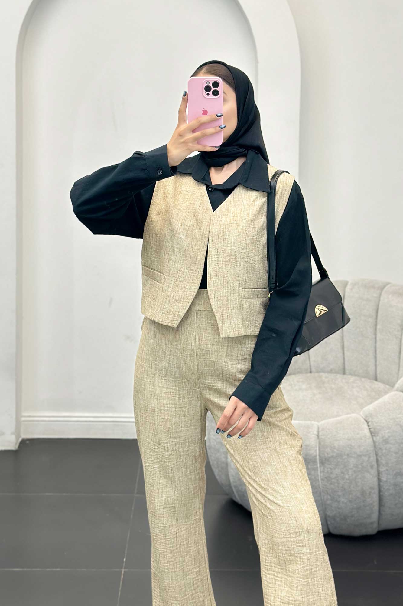 ست جلیقه و شلوار شانتون برفکی تاتیانا