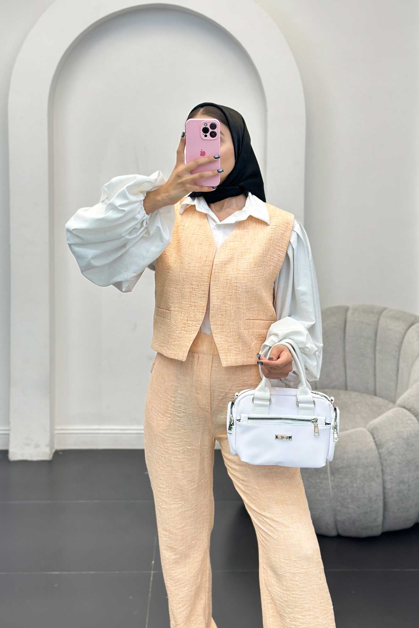 ست جلیقه و شلوار شانتون برفکی تاتیانا