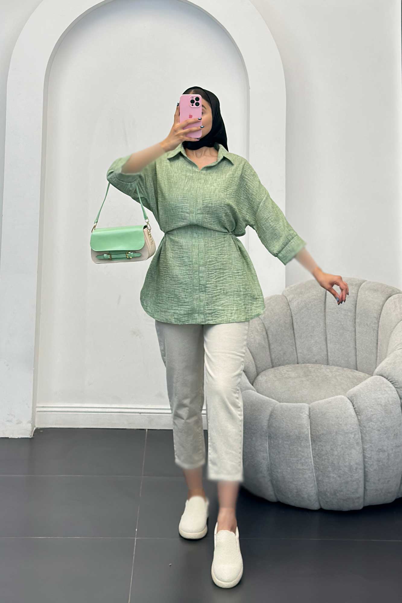 مانتو کمر گت دار شانتون برفکی برلیان