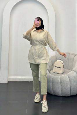 مانتو کمر گت دار شانتون برفکی برلیان