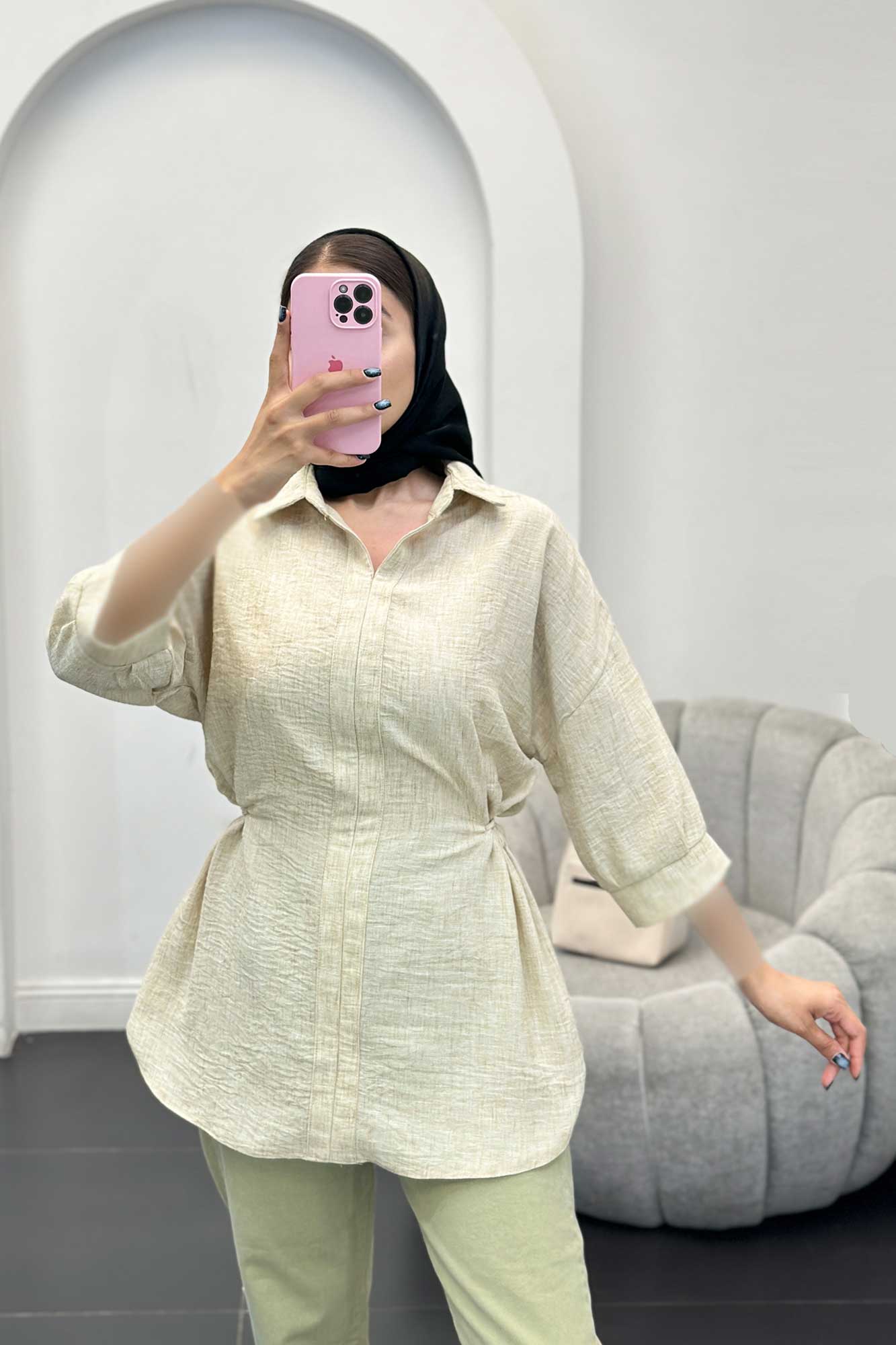 مانتو کمر گت دار شانتون برفکی برلیان