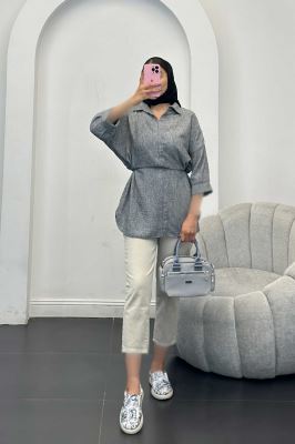 مانتو کمر گت دار شانتون برفکی برلیان