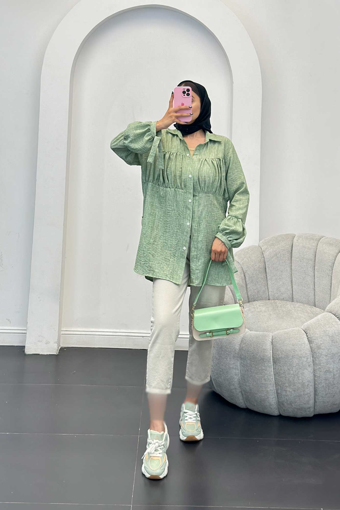 مانتو جلو چین شانتون آستین بند دار فلورانس