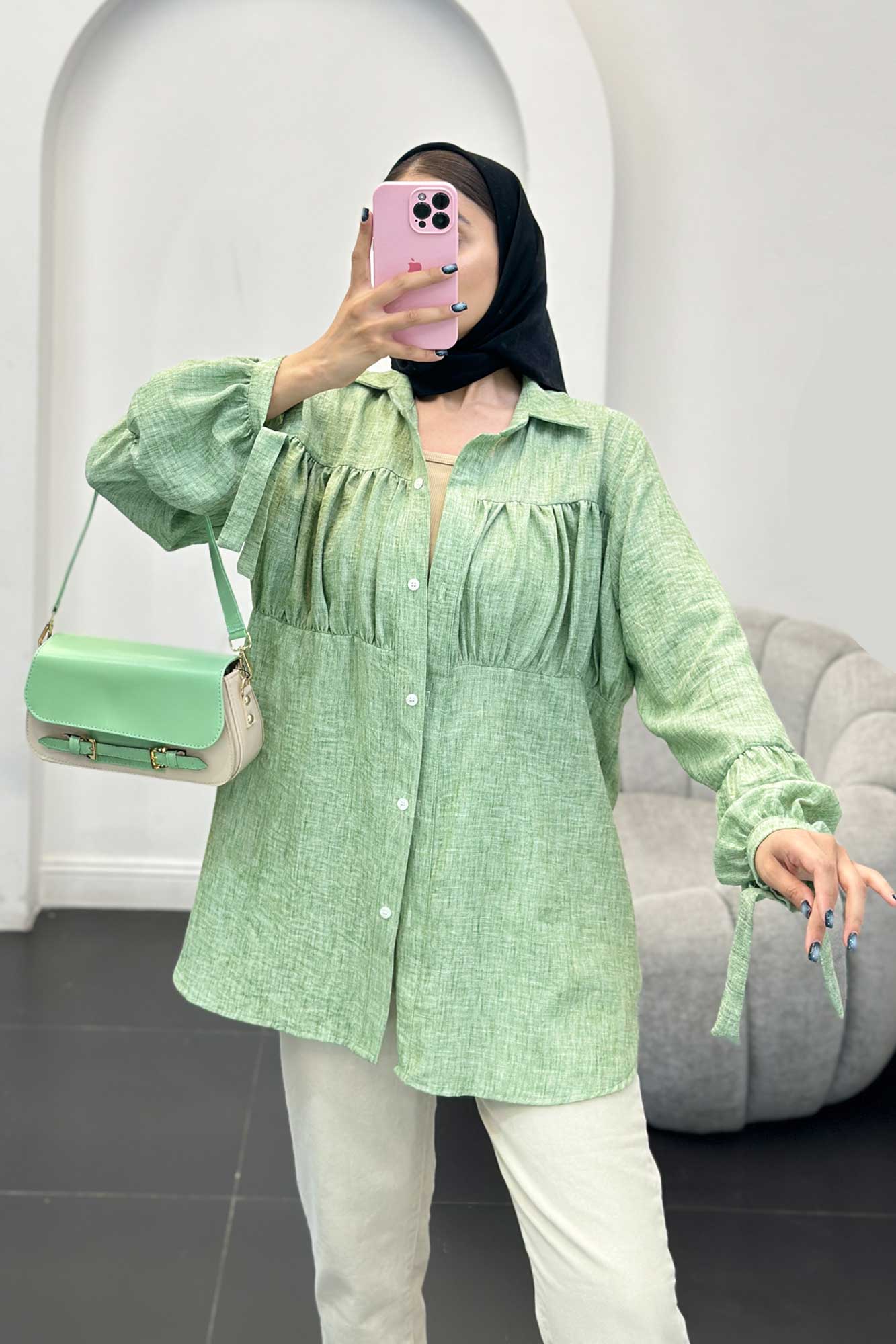 مانتو جلو چین شانتون آستین بند دار فلورانس