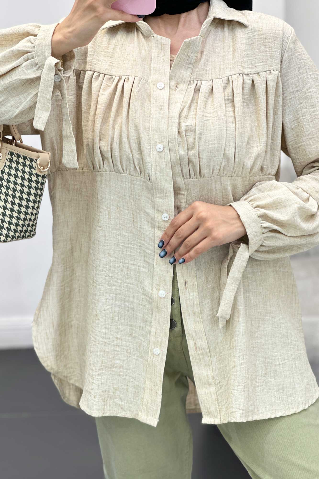 مانتو جلو چین شانتون آستین بند دار فلورانس