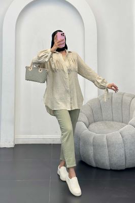 مانتو جلو چین شانتون آستین بند دار فلورانس