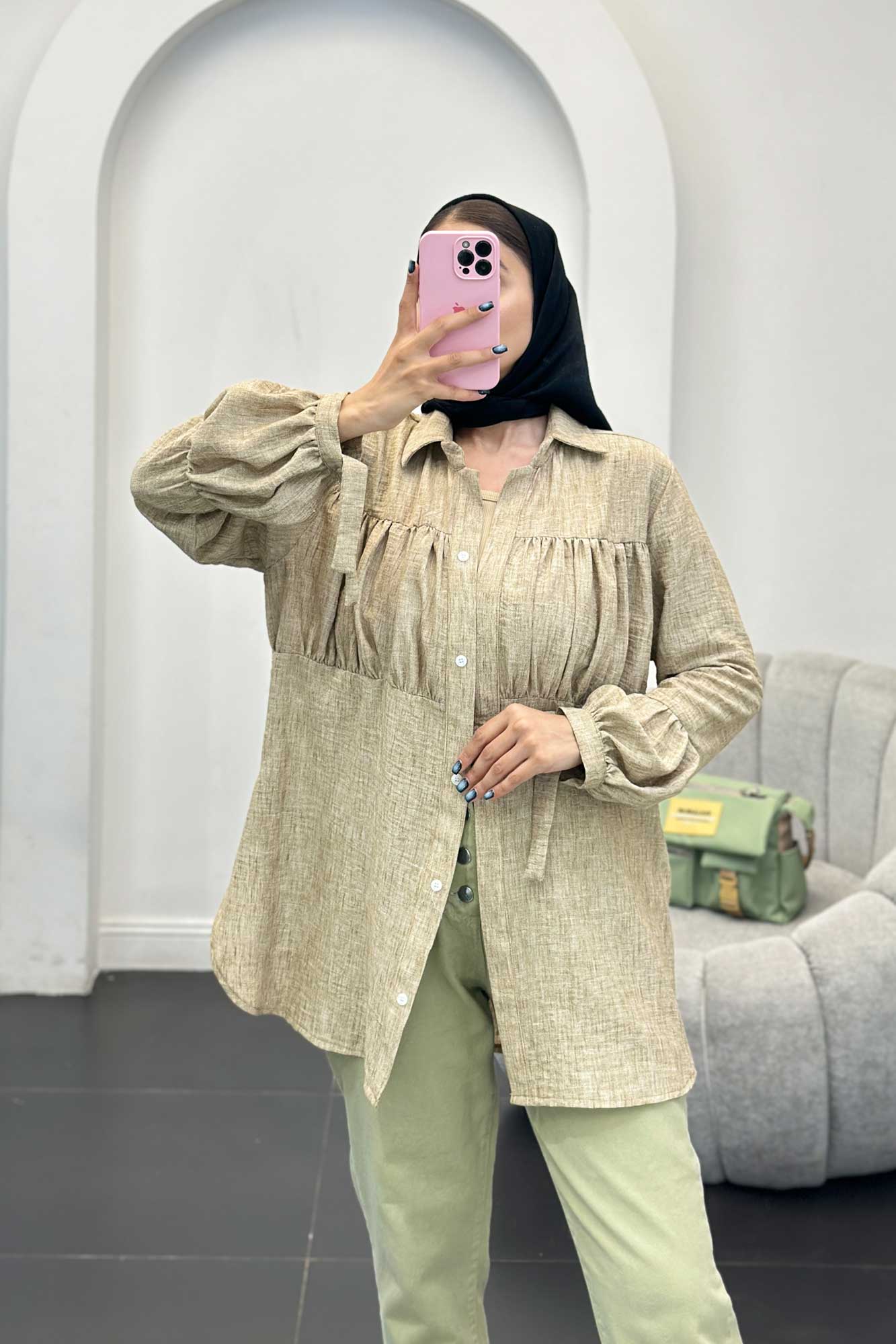 مانتو جلو چین شانتون آستین بند دار فلورانس