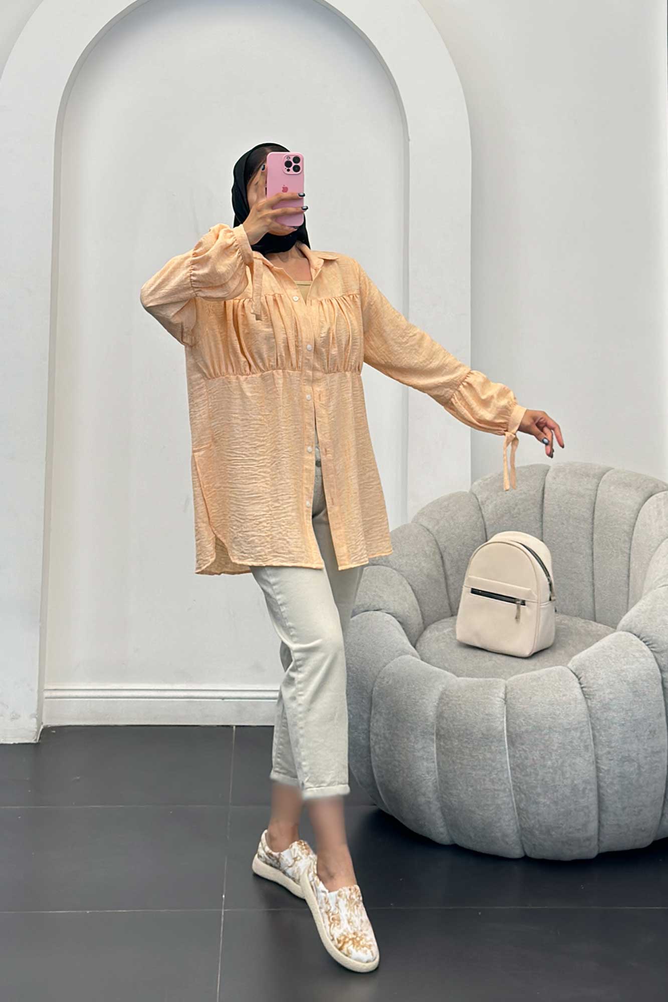 مانتو جلو چین شانتون آستین بند دار فلورانس