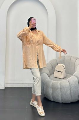 مانتو جلو چین شانتون آستین بند دار فلورانس